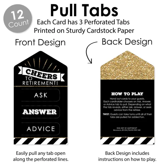 Big Dot of Happiness Happy Retirement - Retirement Party Game Pickle Cards - Advice Conversation Starters Pull Tabs - Set of 12 {4}