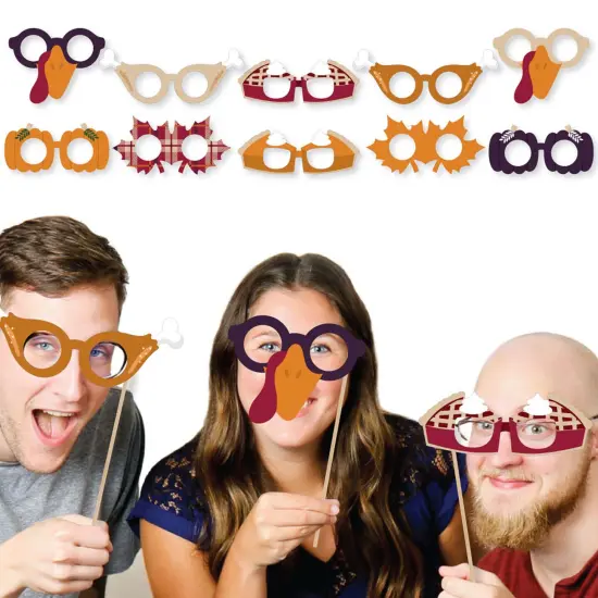 Big Dot of Happiness Friends Thanksgiving Feast Glasses - Paper Card Stock Friendsgiving Party Photo Booth Props Kit - 10 Count {3}