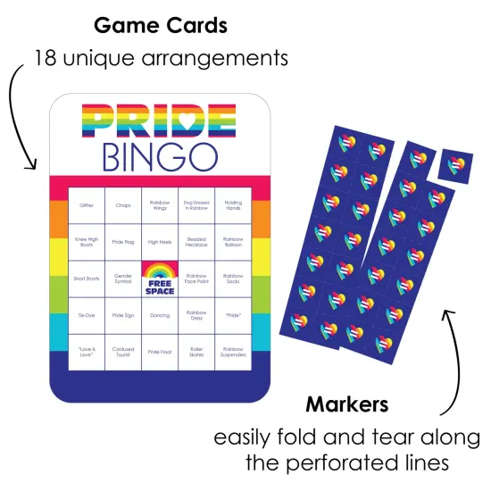 Big Dot of Happiness Love is Love - Pride - Bar Bingo Cards and Markers - Rainbow Party Shaped Bingo Game - Set of 18 {3}