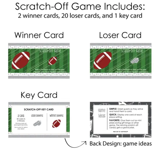 Big Dot of Happiness End Zone - Football - Baby Shower or Birthday Party Game Scratch Off Cards - 22 Count {7}