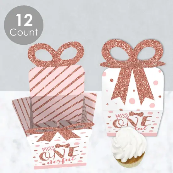 Big Dot of Happiness 1st Birthday Little Miss Onederful - Square Favor Gift Boxes - Girl First Birthday Party Bow Boxes - Set of 12 {4}