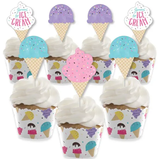 Big Dot of Happiness Scoop Up the Fun - Ice Cream - Cupcake Decoration - Sprinkles Party Cupcake Wrappers and Treat Picks Kit - Set of 24 {1}