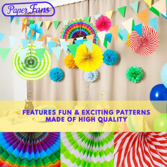 Big Mo's Toys Paper Fans Pink Green And Blue Mexican Fiesta Party Decorations Supplies Paper Fan Rosettes {2}