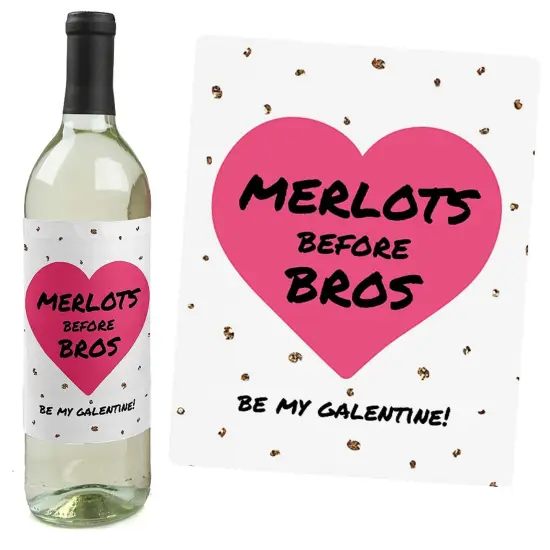 Big Dot of Happiness Be My Galentine - Valentine's Day Gift for Women and Men - Wine Bottle Label Stickers - Set of 4 {7}
