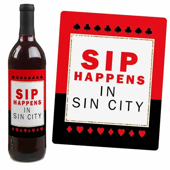 Big Dot of Happiness Las Vegas - Casino Decorations for Women and Men - Wine Bottle Label Stickers - Set of 4 {7}