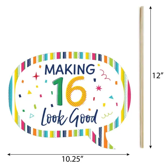 Big Dot of Happiness Funny 16th Birthday - Cheerful Happy Birthday - Colorful Sweet Sixteen Birthday Party Photo Booth Props Kit - 10 Piece {6}