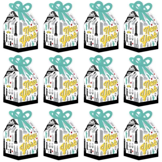 Big Dot of Happiness NYC Cityscape - Square Favor Gift Boxes - New York City Party Bow Boxes - Set of 12 {6}