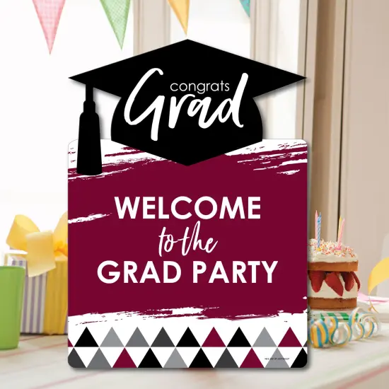 Big Dot of Happiness Maroon Graduation Party Decorations - Grad Party Welcome Yard Sign {7}