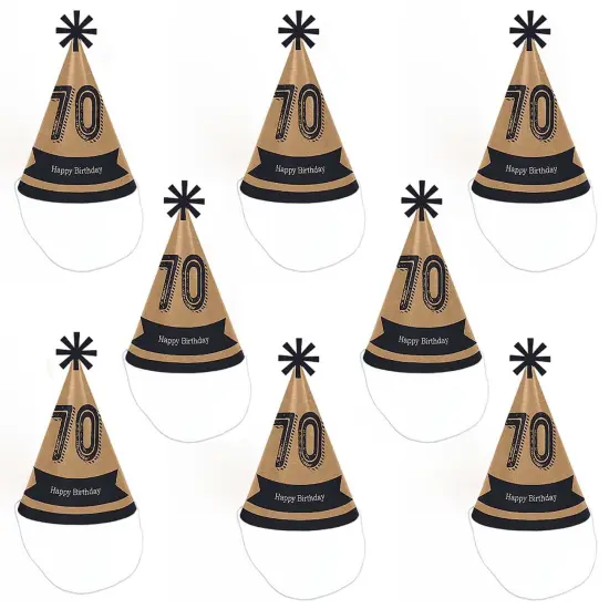 Big Dot of Happiness 70th Milestone Birthday - Cone Happy Birthday Party Hats for Adults - Set of 8 (Standard Size) {7}