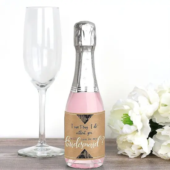 Big Dot of Happiness Rustic Kraft - Mini Wine and Champagne Bottle Label Stickers - Will You Be My Bridesmaid Gift for Women and Men - Set of 16 {4}