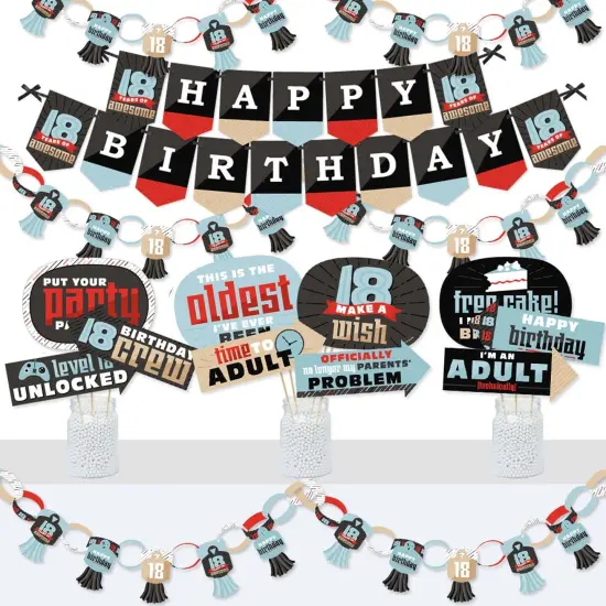 Big Dot of Happiness Boy 18th Birthday - Banner and Photo Booth Decorations - Eighteenth Birthday Party Supplies Kit - Doterrific Bundle {1}
