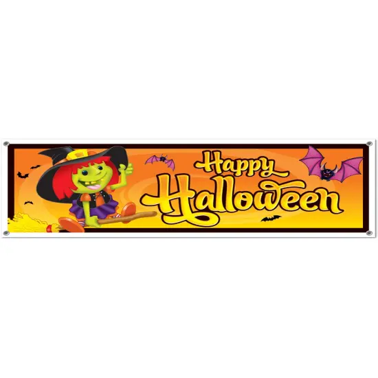 5' x 21" Happy Halloween Witch Bats Sign Banner Decoration {1}