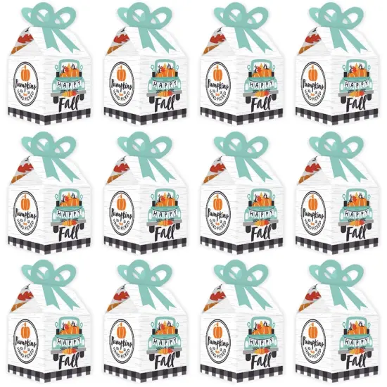 Big Dot of Happiness Happy Fall Truck - Square Favor Gift Boxes - Harvest Pumpkin Party Bow Boxes - Set of 12 {6}
