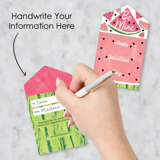 Big Dot of Happiness Sweet Watermelon - Fruit Cards for Kids - Happy Valentine's Day Pull Tabs - Set of 12 {4}