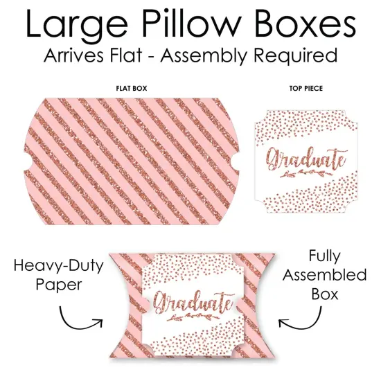 Big Dot of Happiness Rose Gold Grad - Favor Gift Boxes - Graduation Party Large Pillow Boxes - Set of 12 {7}