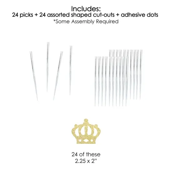Big Dot of Happiness Gold Glitter Prince Crown - No-Mess Real Glitter Dessert Cupcake Toppers - Baby Shower or Birthday Party Clear Treat Picks -24 ct {7}