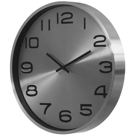 Aluminum Round Wall Clock - Modern Decor for Living Room, Kitchen, or Dining Room - 12 in Decorative Timepiece with Sleek Design - Large Round Clock for Home - Silent Ticking - Battery Operated Silver {3}