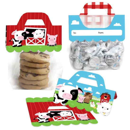 Big Dot of Happiness Farm Animals - DIY Barnyard Baby Shower or Birthday Party Clear Goodie Favor Bag Labels - Candy Bags with Toppers - Set of 24 {1}