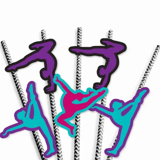Big Dot of Happiness Tumble, Flip & Twirl - Gymnastics - Paper Straw Decor - Birthday Party or Gymnast Party Striped Decorative Straws - Set of 24 {7}