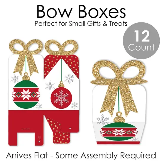 Big Dot of Happiness Ornaments - Square Favor Gift Boxes - Holiday and Christmas Party Bow Boxes - Set of 12 {7}