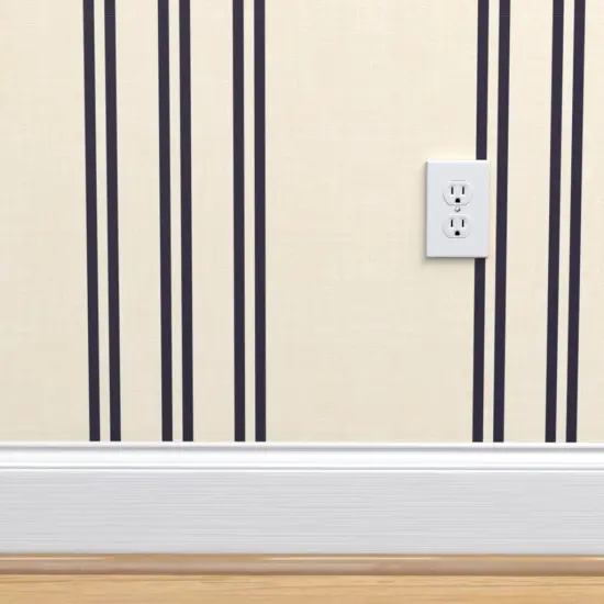Peel & Stick Wallpaper 2FT Wide Aegean Stripe Navy Linen French Cream Holli Zollinger Custom Removable Wallpaper by Spoonflower {5}