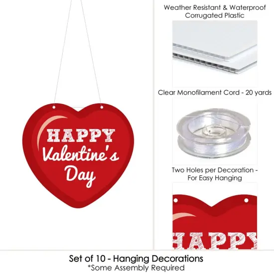 Big Dot of Happiness Hanging Conversation Hearts - Hanging Conversation Hearts - Outdoor Hanging Decor - Valentine's Day Party Decorations - 10 Pieces {6}