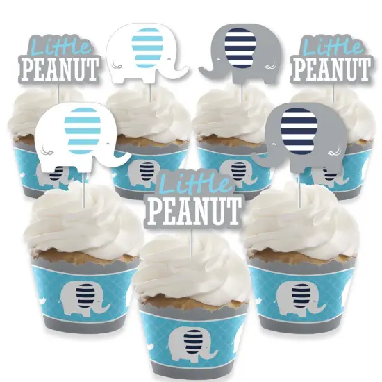 Big Dot of Happiness Blue Elephant - Cupcake Decoration - Boy Baby Shower or Birthday Party Cupcake Wrappers and Treat Picks Kit - Set of 24 {1}