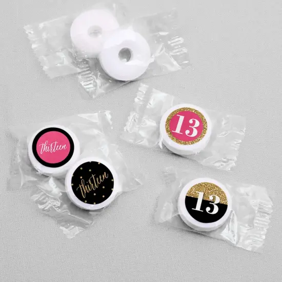 Big Dot of Happiness Chic 13th Birthday - Pink, Black and Gold - Round Candy Sticker Favors - Labels Fits Chocolate Candy (1 sheet of 108) {4}