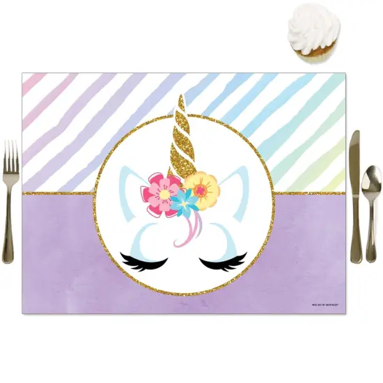 Big Dot of Happiness Rainbow Unicorn - Party Table Decorations - Magical Unicorn Baby Shower or Birthday Party Placemats - Set of 16 {1}