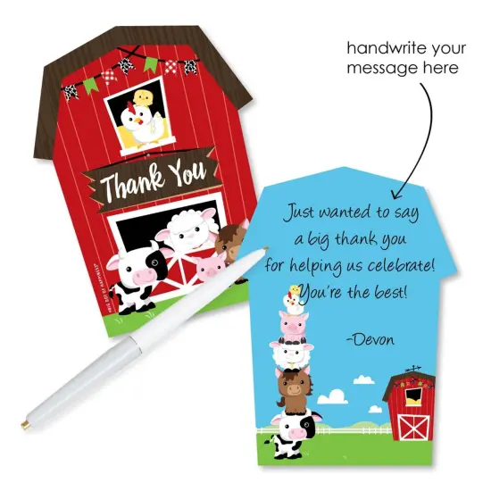 Big Dot of Happiness Farm Animals - Shaped Thank You Cards - Barnyard Baby Shower or Birthday Party Thank You Note Cards with Envelopes - Set of 12 {3}