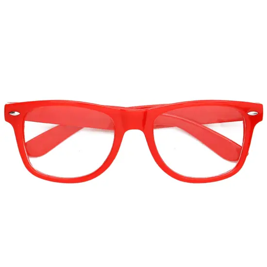 Red Clear Lens Glasses - 80's Style Non Prescription Retro Frames Nerd Costume Eyeglasses {6}