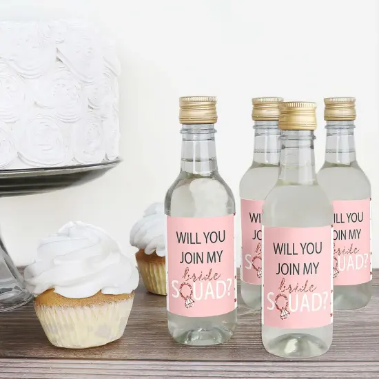 Big Dot of Happiness Will You Join My Bride Squad? - Mini Wine and Champagne Bottle Label Stickers - Rose Gold Bridesmaid Party Favor Gift - 16 Ct {3}