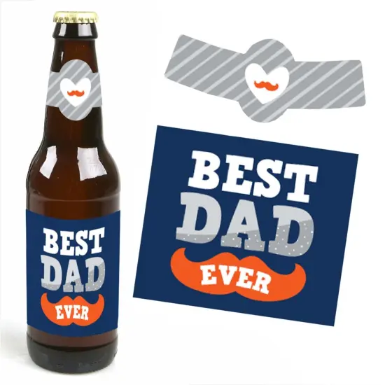 Big Dot of Happiness Happy Father's Day - We Love Dad Party Decorations for Men - 6 Beer Bottle Label Stickers and 1 Carrier {6}