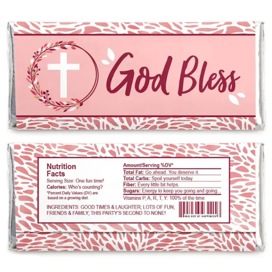 Big Dot of Happiness Pink Elegant Cross - Candy Bar Wrapper Girl Religious Party Favors - Set of 24 {3}