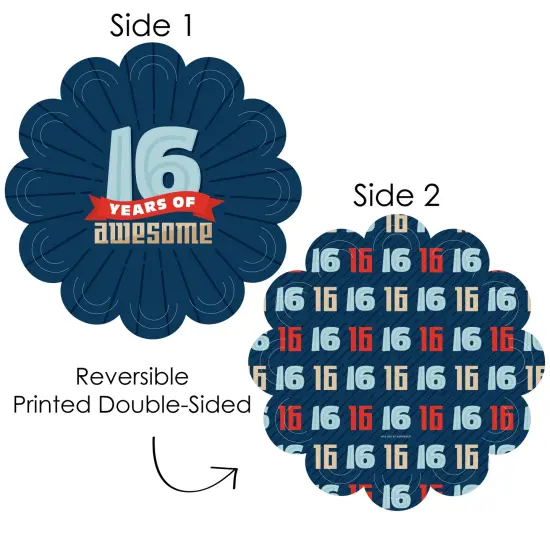 Big Dot of Happiness Boy 16th Birthday - Sweet Sixteen Birthday Party Round Table Decorations - Paper Chargers - Place Setting For 12 {4}