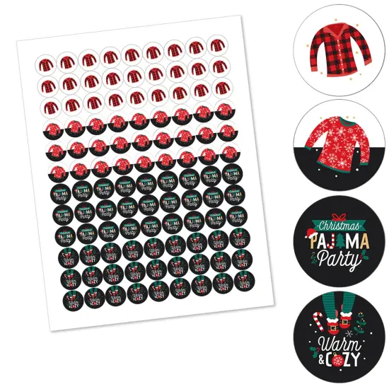 Big Dot of Happiness Christmas Pajamas - Holiday Plaid PJ Party Round Candy Sticker Favors - Labels Fits Chocolate Candy (1 sheet of 108) {3}