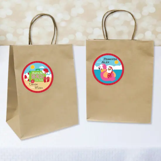 Big Dot of Happiness Tropical Christmas - Round Beach Santa Holiday Party To and From Gift Tags - Large Stickers - Set of 8 {3}
