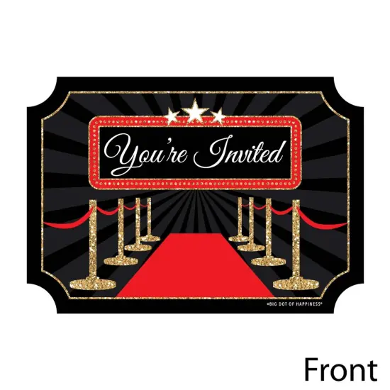 Big Dot of Happiness Red Carpet - Shaped Fill-in Invitations - Movie Night Party Invitation Cards with Envelopes - Set of 12 {3}