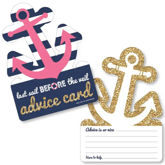 Big Dot of Happiness Last Sail Before the Veil - Anchor Wish Card Nautical Bachelorette Party Activities - Shaped Advice Cards Game - Set of 20 {1}