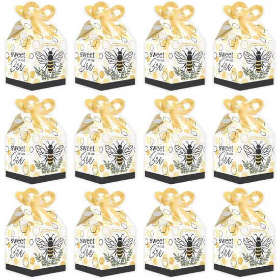 Big Dot of Happiness Little Bumblebee - Square Favor Gift Boxes - Bee Baby Shower or Birthday Party Bow Boxes - Set of 12 {6}