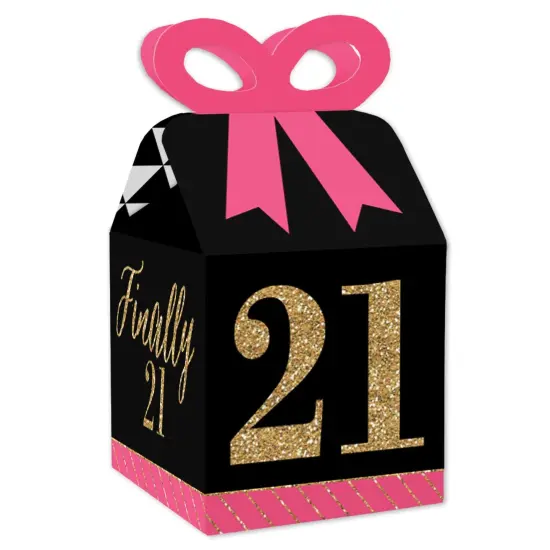 Big Dot of Happiness Finally 21 Girl - Square Favor Gift Boxes - 21st Birthday Party Bow Boxes - Set of 12 {1}