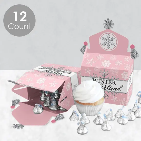 Big Dot of Happiness Pink Winter Wonderland - Treat Box Party Favors - Holiday Snowflake Birthday Party and Baby Shower Goodie Gable Boxes - Set of 12 {4}