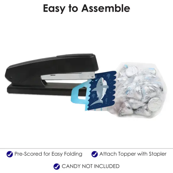 Big Dot of Happiness Shark Zone DIY Jawsome Shark Party or Birthday Party Clear Goodie Favor Bag Labels Candy Bags with Toppers Set of 24 {6}