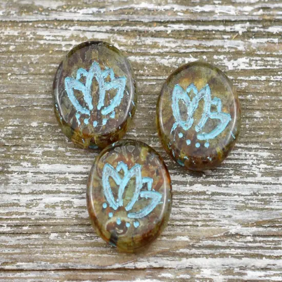 *12* 14mm Turquoise Washed Amber Picasso Lotus Flower Coin Beads {5}