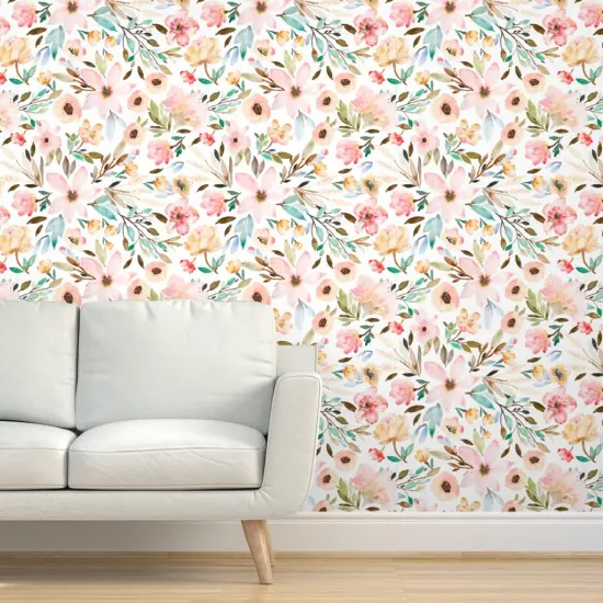 Peel & Stick Wallpaper 2FT Wide Bloom Floral Watercolor Garden Botanical Nursery Spring Kitchen Custom Removable Wallpaper by Spoonflower {5}
