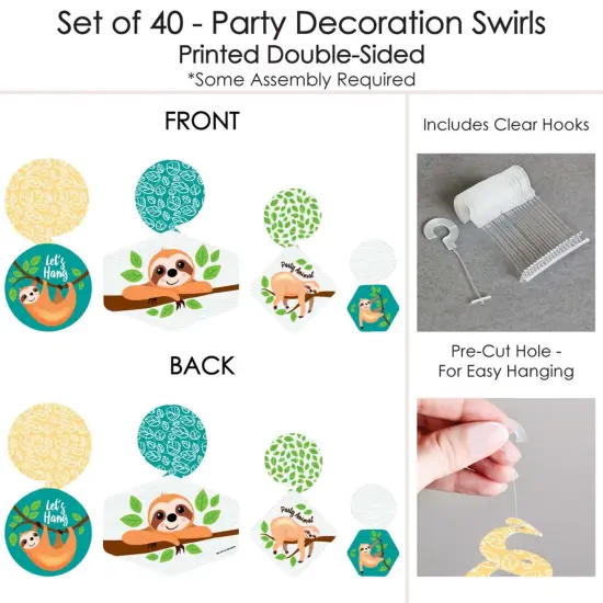 Big Dot of Happiness Let's Hang - Sloth - Baby Shower or Birthday Party Hanging Decor - Party Decoration Swirls - Set of 40 {7}