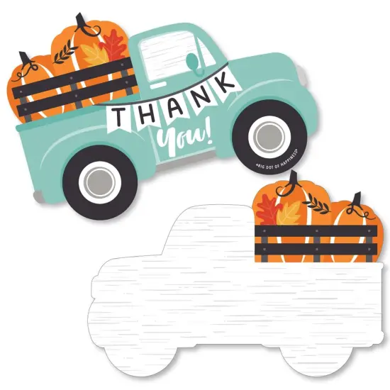 Big Dot of Happiness Happy Fall Truck - Shaped Thank You Cards - Harvest Pumpkin Party Thank You Note Cards with Envelopes - Set of 12 {1}