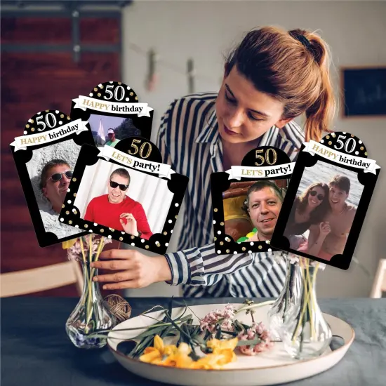 Big Dot of Happiness Adult 50th Birthday - Gold - Birthday Party Picture Centerpiece Sticks - Photo Table Toppers - 15 Pieces {3}