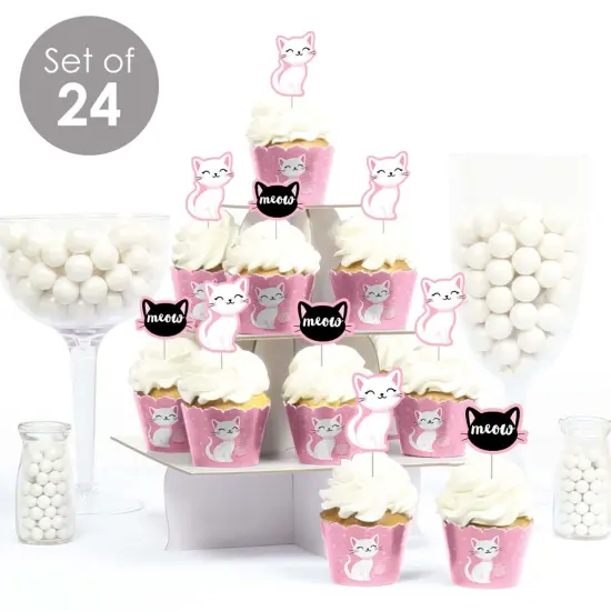 Big Dot of Happiness Purr-fect Kitty Cat - Cupcake Decoration - Kitten Baby Shower or Birthday Party Cupcake Wrappers and Treat Picks Kit - Set of 24 {3}