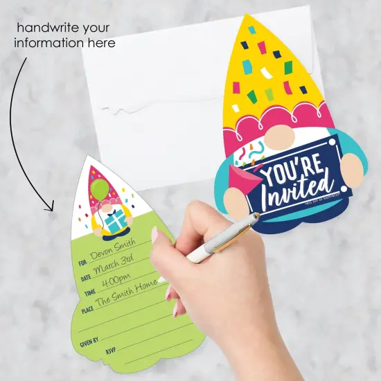 Big Dot of Happiness Gnome Birthday - Shaped Fill-In Invitations - Happy Birthday Party Invitation Cards with Envelopes - Set of 12 {3}
